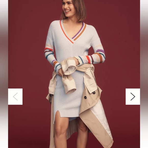 NWT Daily Practice Anthropologie Gray Stripe Long Sleeve Lounge Sweater Dress L - Picture 3 of 4